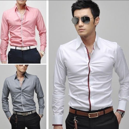 casual pink shirt for men 2015 free shipping new men\`s casual slim fit stylish dress shirts men\`s  clothing color IHULDKK